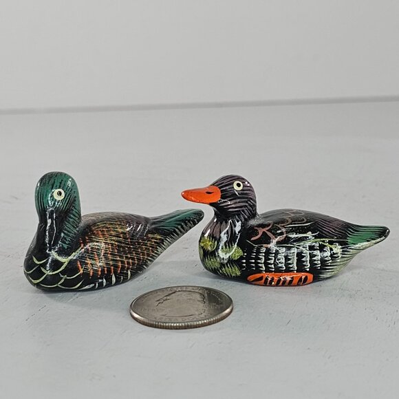 Vintage Hand-Painted Miniature Ceramic Duck Figurines - Set Of 2 - Picture 2 of 8